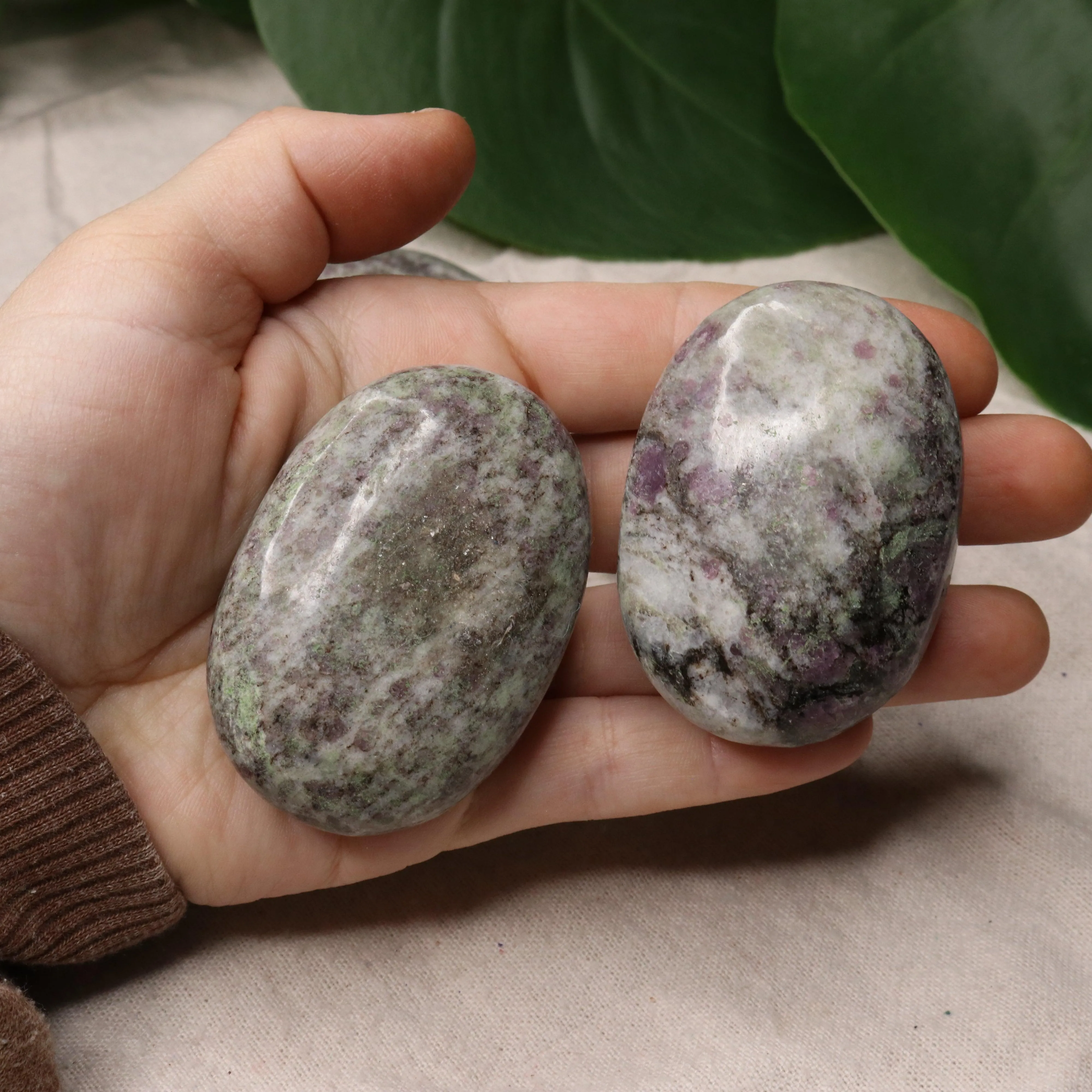 Ruby in Feldspar Pillow Palm Stones~