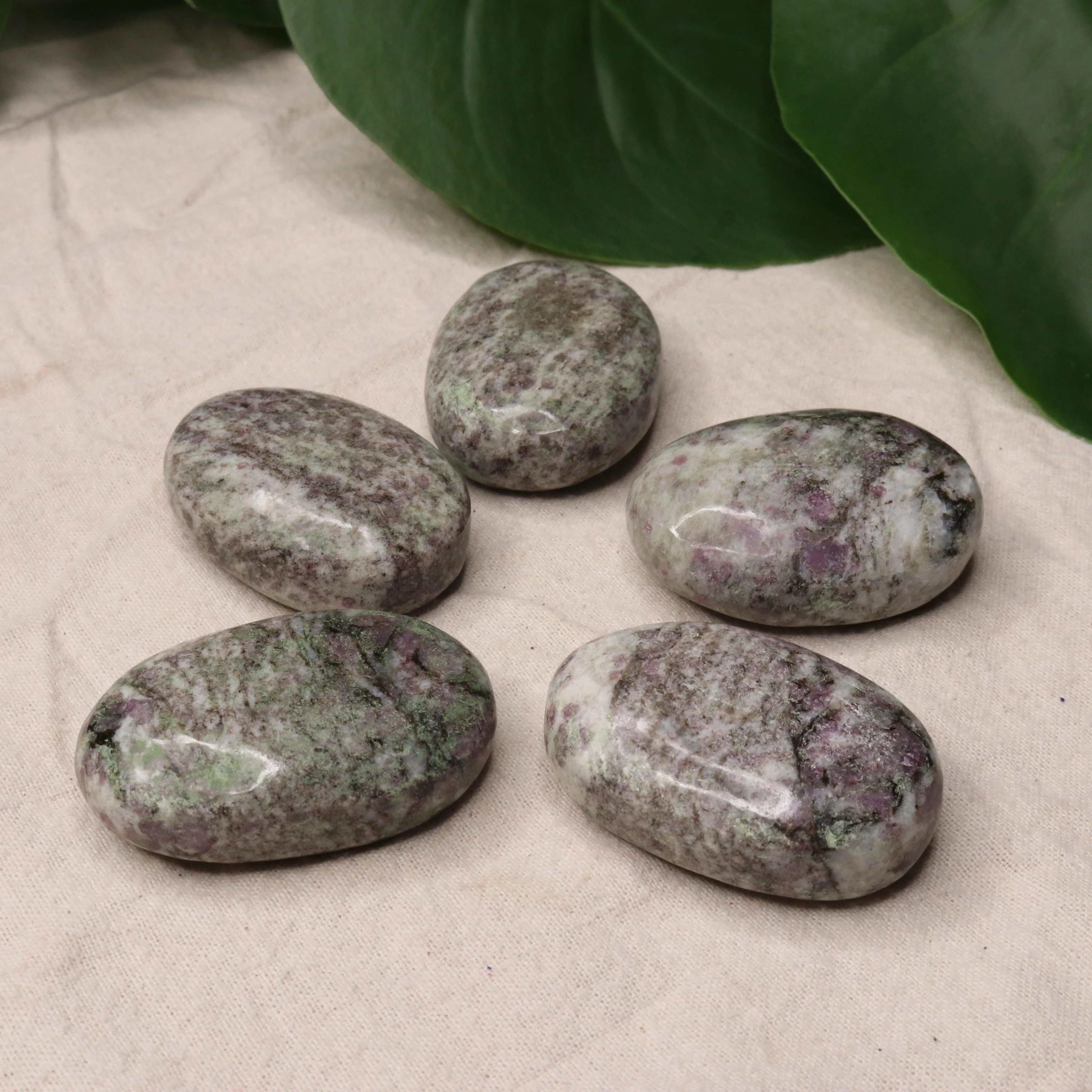 Ruby in Feldspar Pillow Palm Stones~