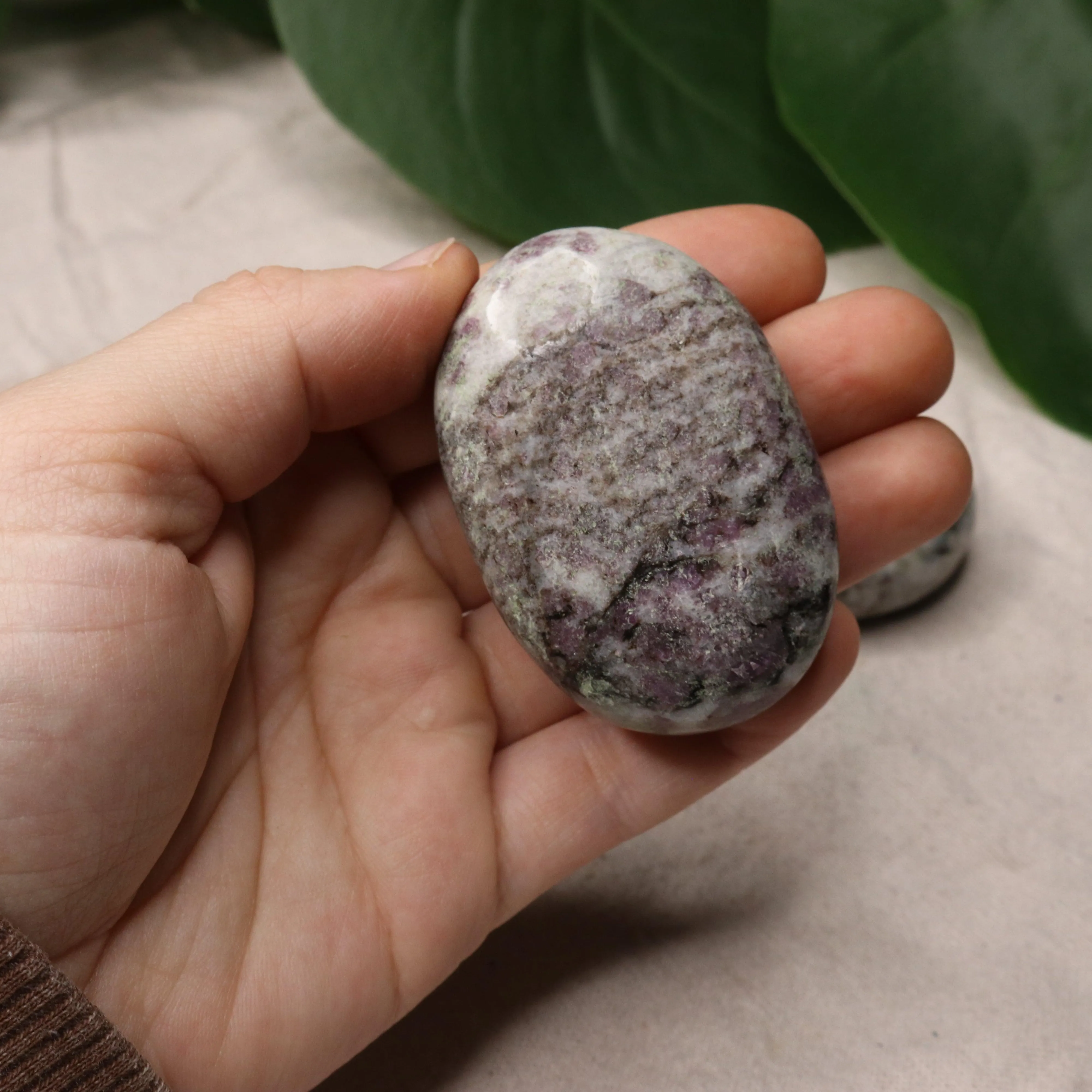 Ruby in Feldspar Pillow Palm Stones~