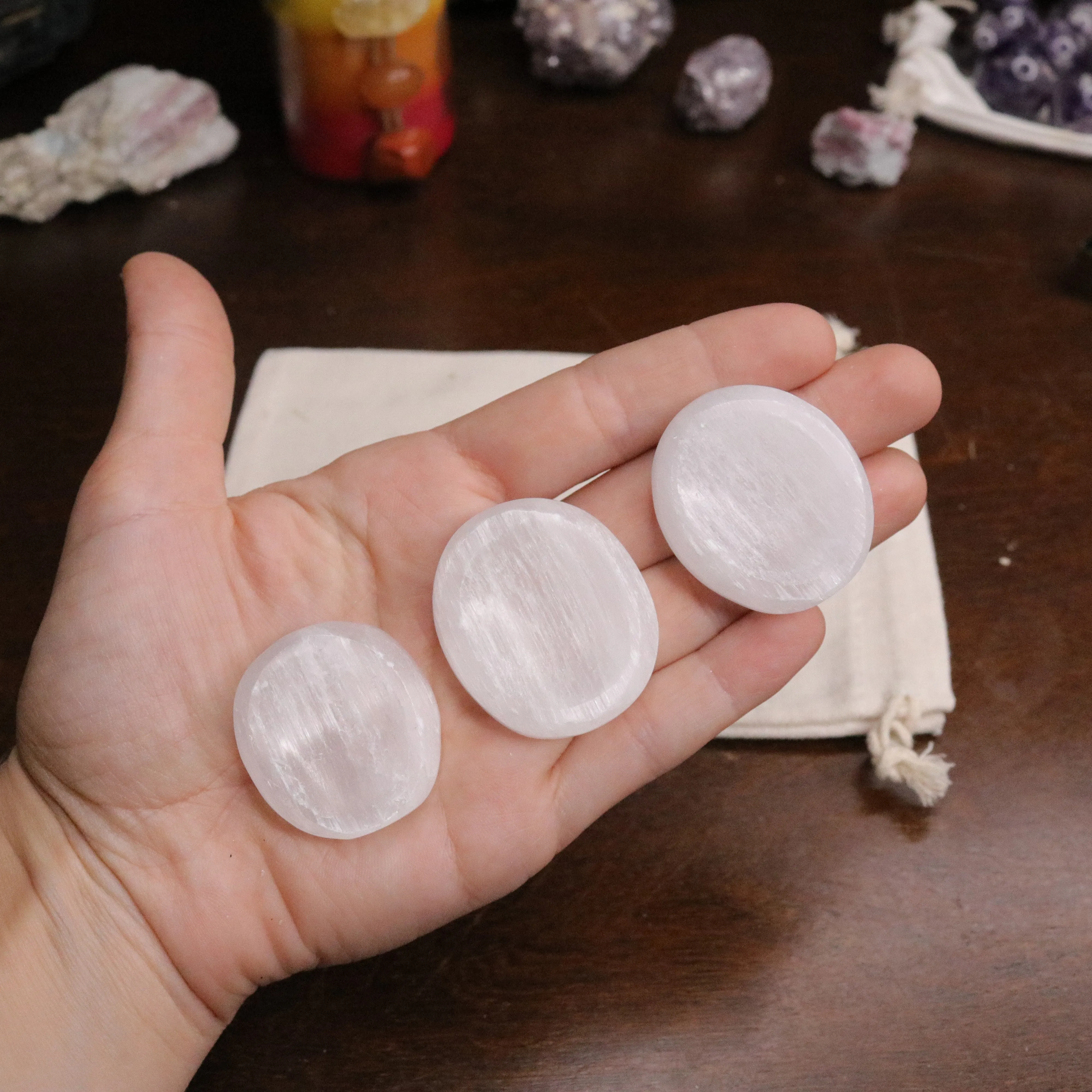 Selenite Worry Stones ~ Pocket Trinket ~ Fidget Stone