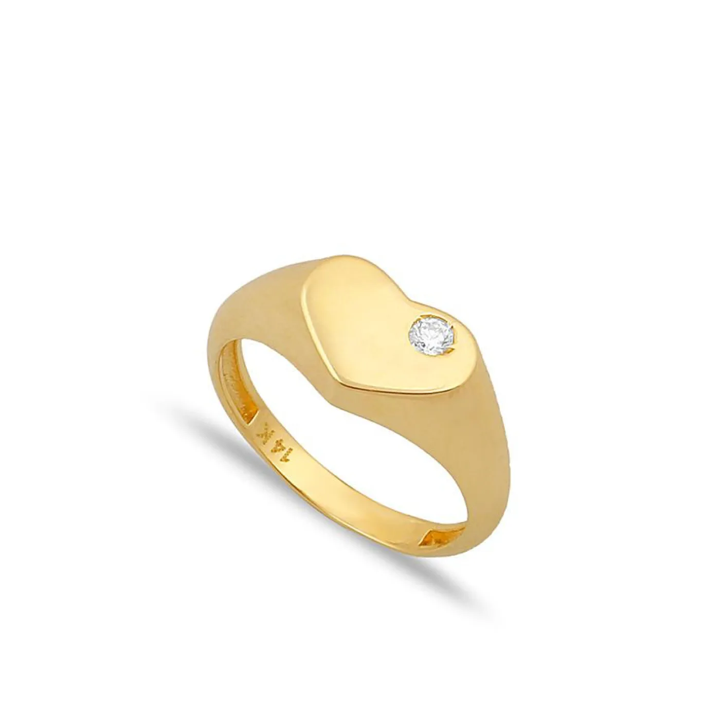 Single Diamond Heart Signet Pinky Ring