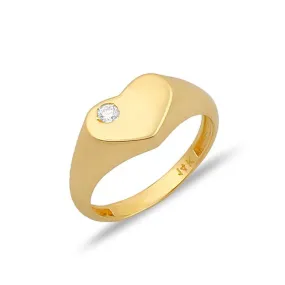 Single Diamond Heart Signet Pinky Ring