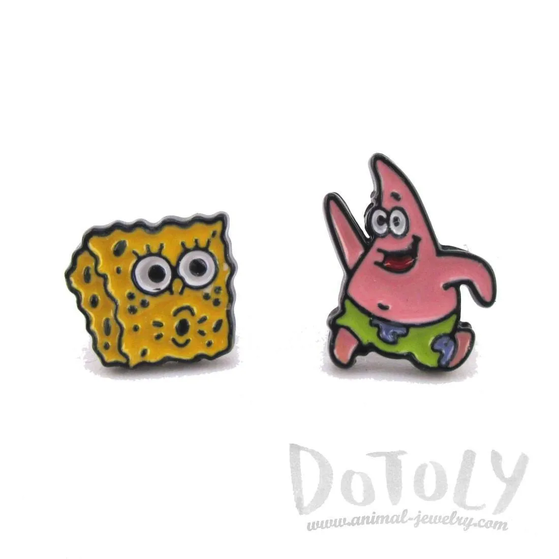 SpongeBob SquarePants and Patrick Star Shaped Stud Earrings