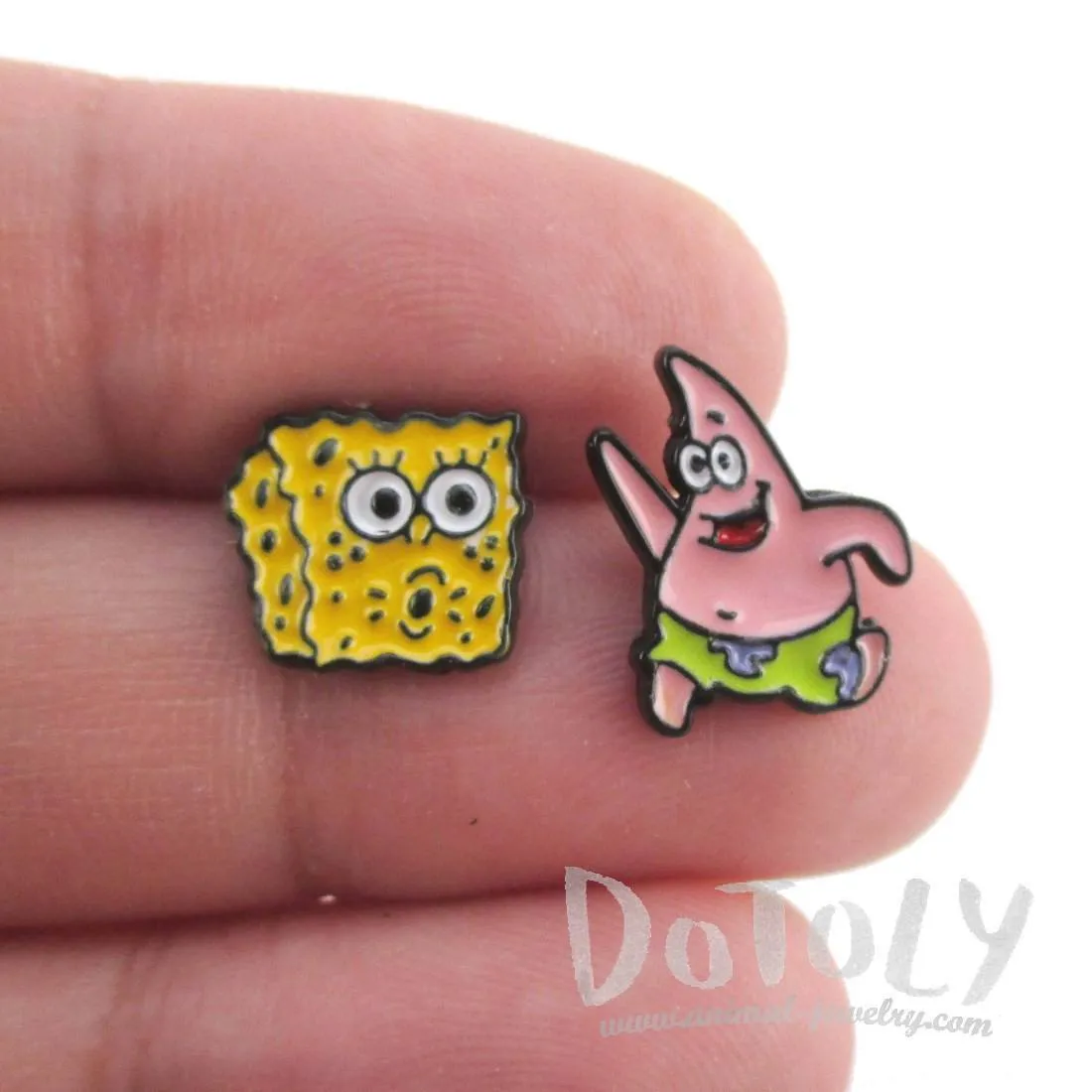 SpongeBob SquarePants and Patrick Star Shaped Stud Earrings