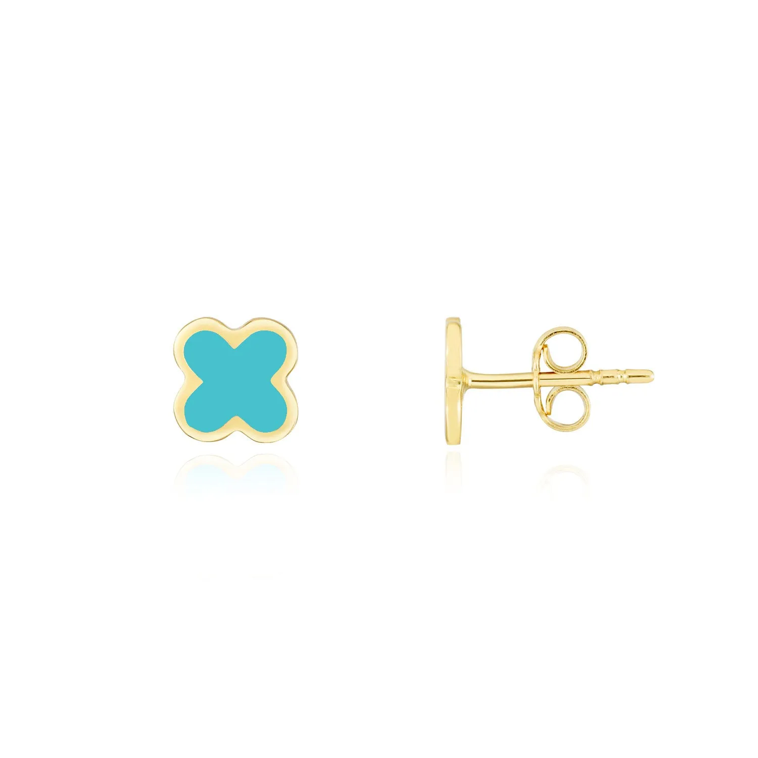 Teal Blue Enamel Clover Stud Earrings