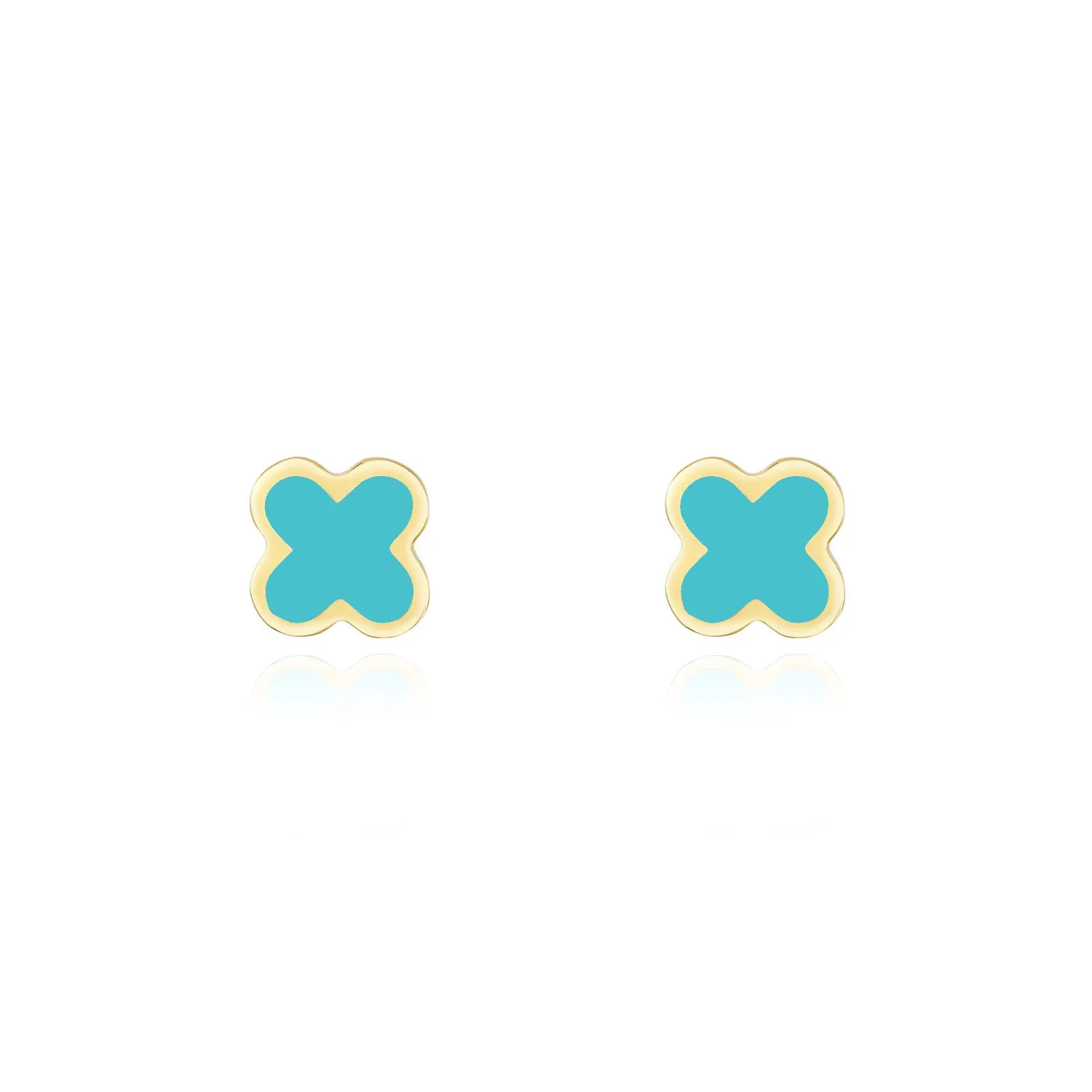 Teal Blue Enamel Clover Stud Earrings