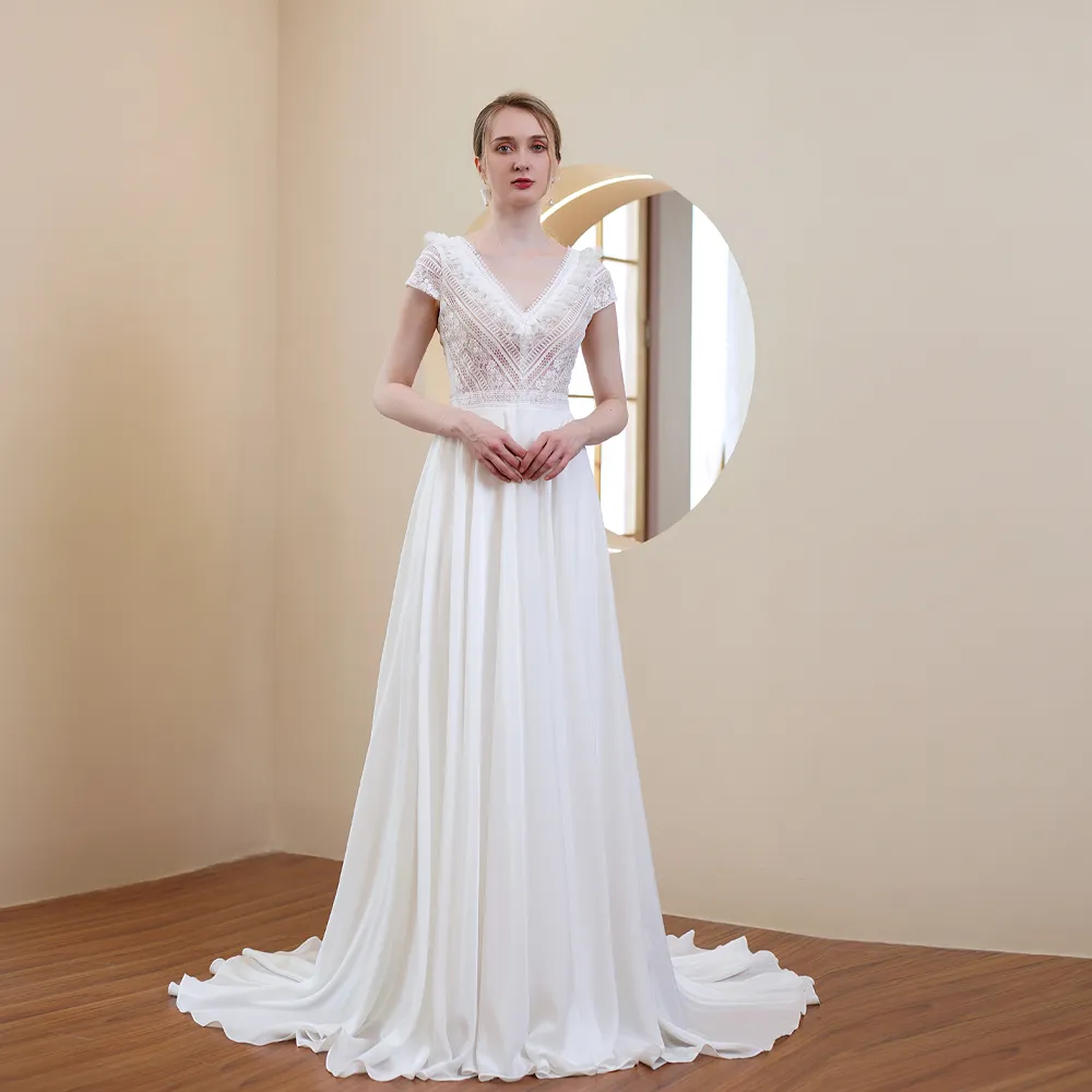 The Galilea Wedding Bridal Short Sleeves Lace Gown