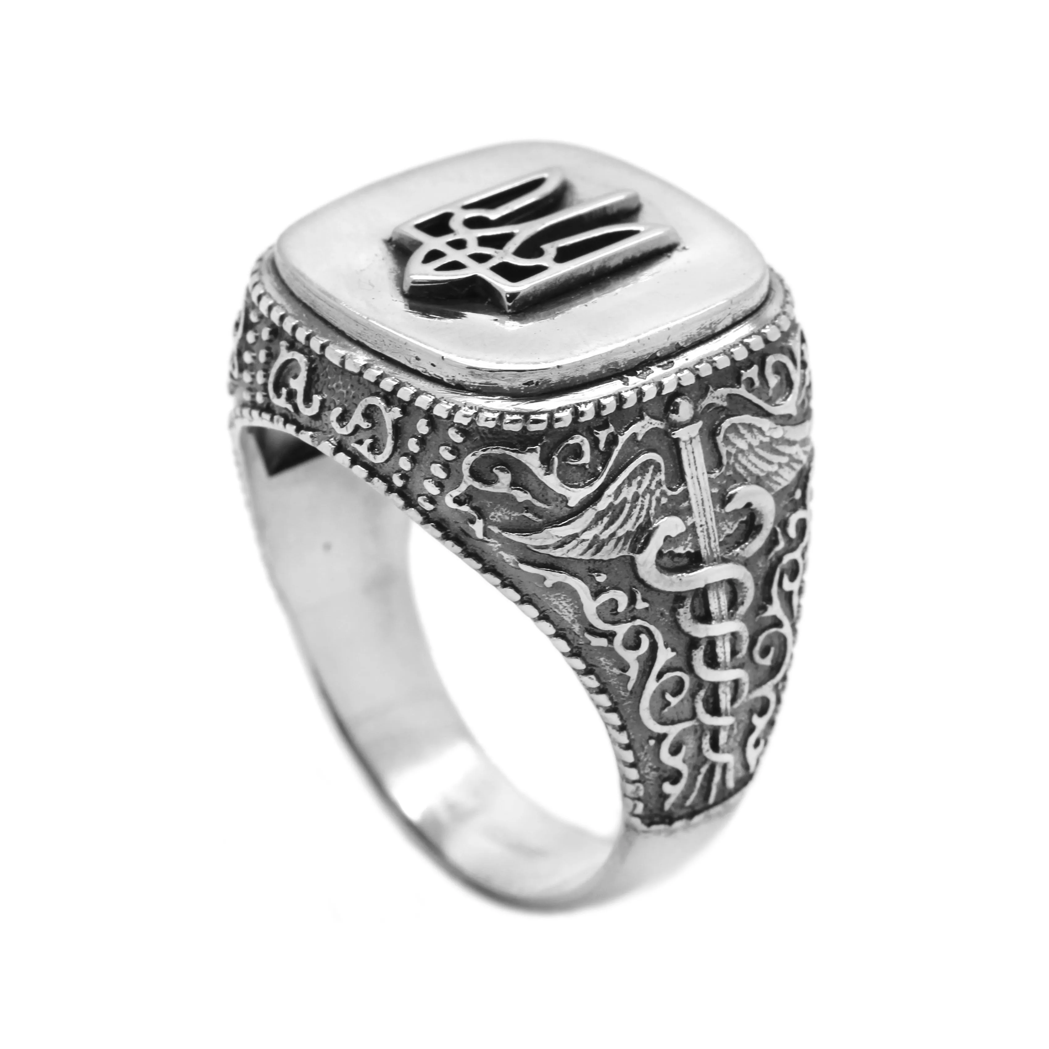 Ukrainian Trident Tryzub Symbol Mens Signet Silver 925