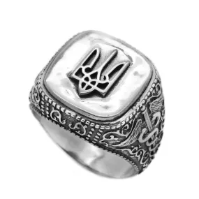 Ukrainian Trident Tryzub Symbol Mens Signet Silver 925