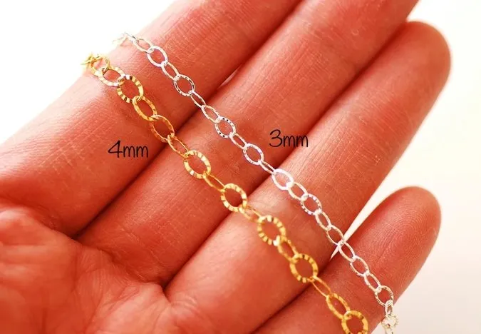 Wholesale Gold Filled Starburst Diamond Cut Chain l 3mm or 4mm Diamond Cut Sunburst Gold Filled Sterling Silver Chain Permanent Jewelry