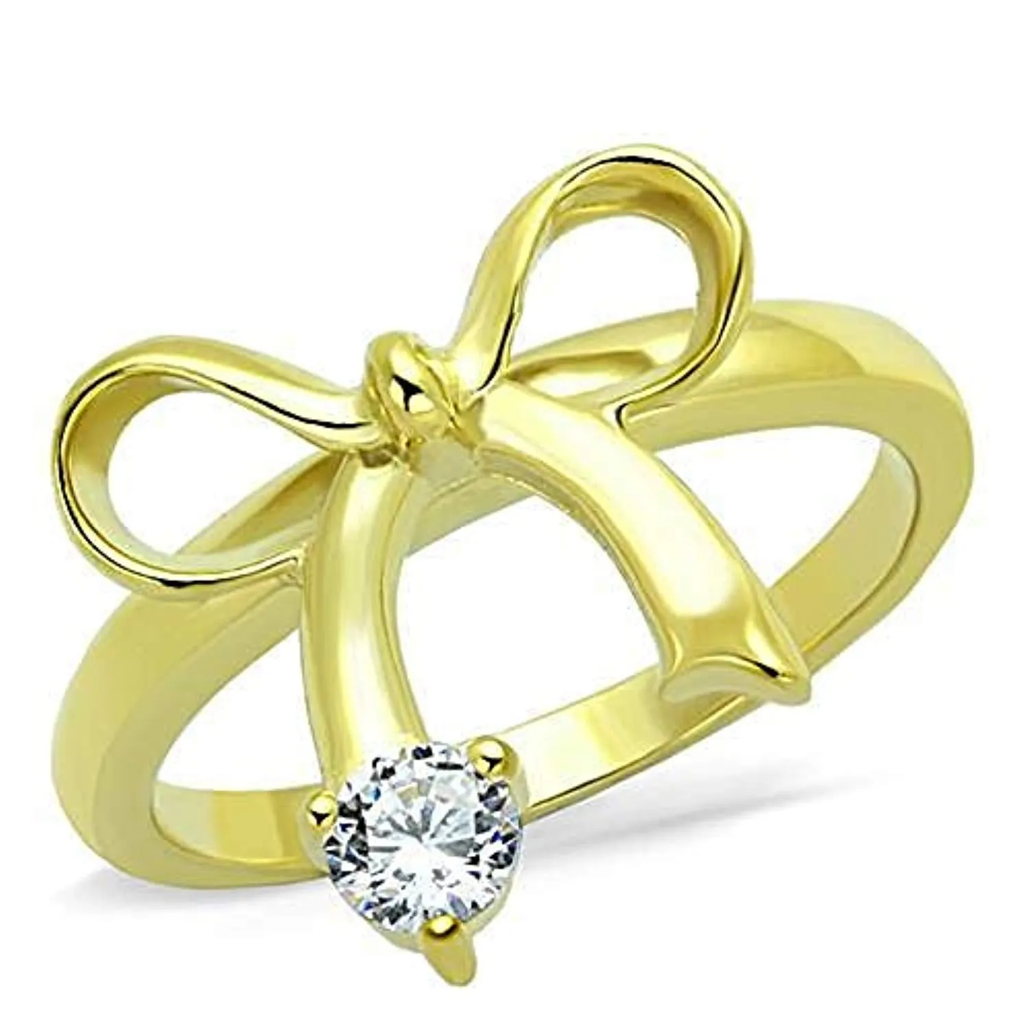 WildKlass Stainless Steel Ring IP Gold Women AAA Grade CZ Clear