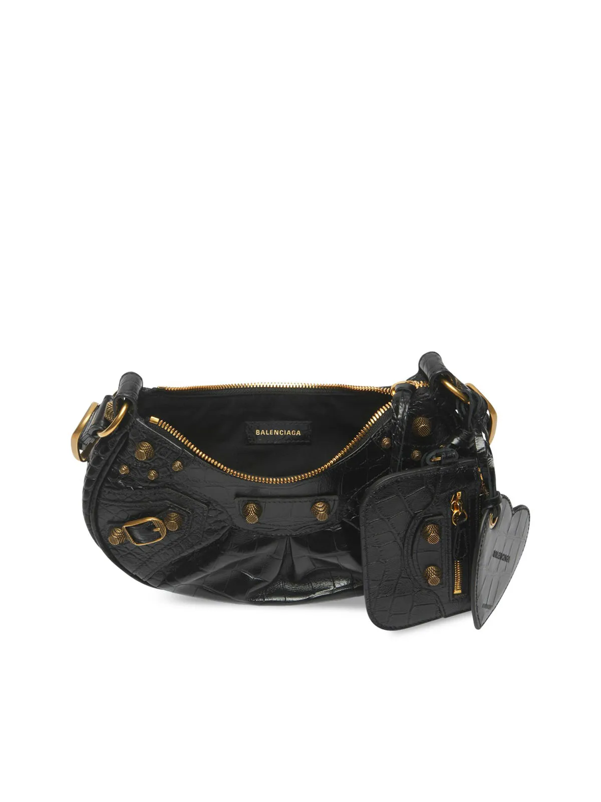 WOMEN`S LE CAGOLE XS SHOULDER BAG CROCODILE EMBOSSED IN BLACK