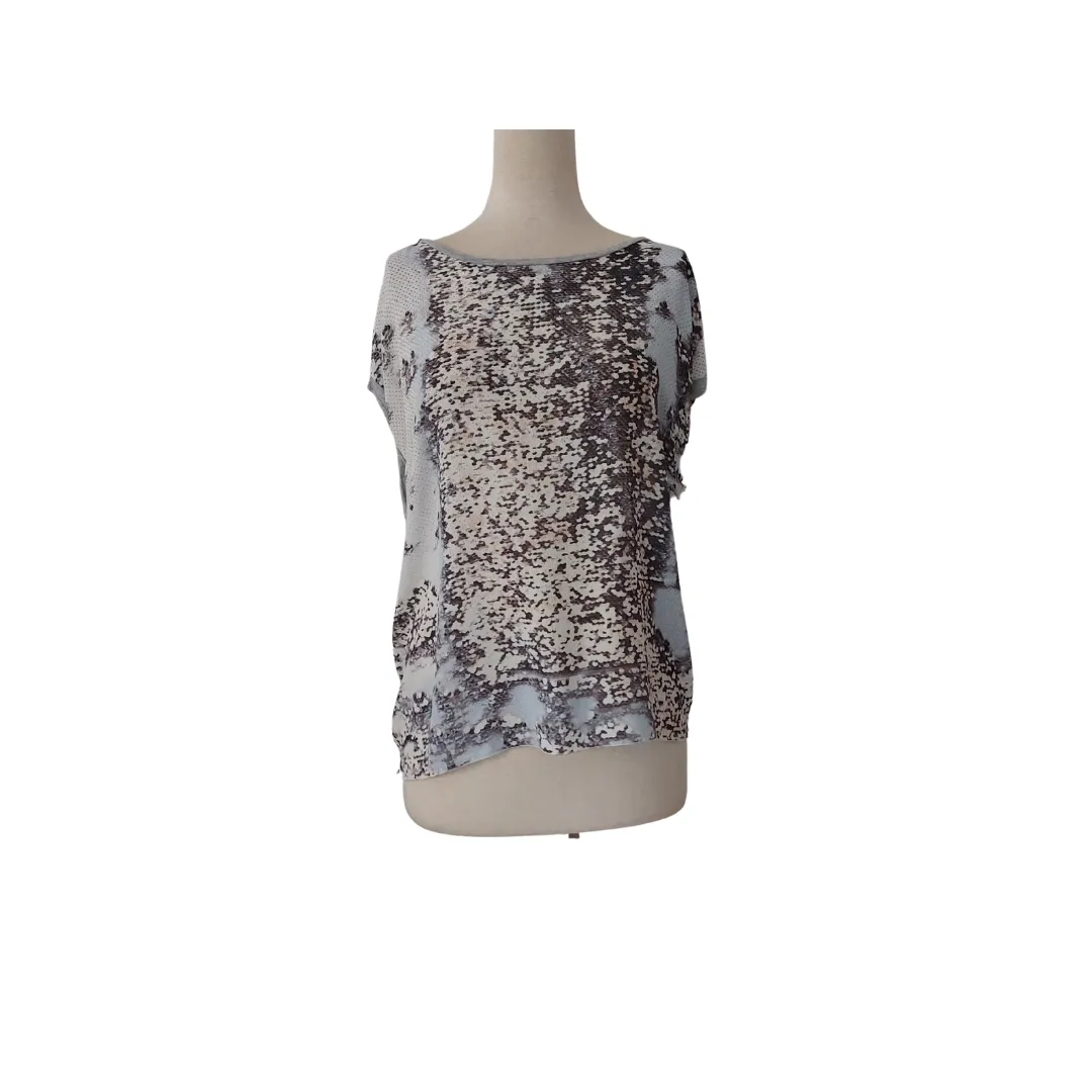 ZARA Light Grey Printed Cap Sleeves Top | Gently Used |